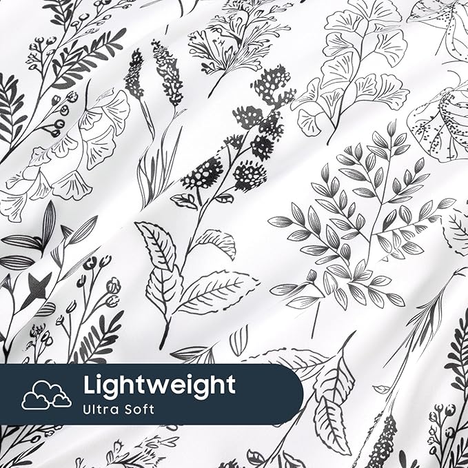 Wake In Cloud - Floral Duvet Cover Set, Botanical Vintage Flower Coquette Cottagecore Aesthetic for Women Teen Girls, Soft Lightweight Bedding, 3-Piece, Charcoal, Queen Size