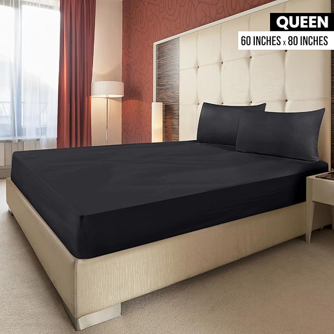 Utopia Bedding Queen Fitted Sheets - Bottom Sheets - Deep Pockets - Soft Brushed Microfiber - Shrinkage & Fade Resistant - Easy Care - 2 Fitted Sheet Only (Black)