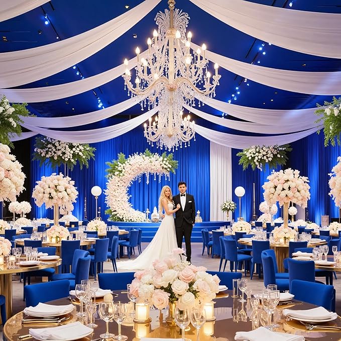 40ft×10ft White Ceiling Drapes for Weddings Events Wrinkle-Free Polyester Ceiling Backdrop for Ten Canopy Church Stage Bedroom Decor 8 Panels 5×10ft