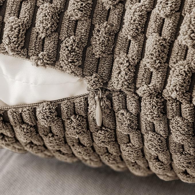 MIULEE Pack of 2 Decorative Throw Pillow Covers 18x18 Inch Soft Boho Striped Textured Corduroy Pillow Covers Modern Farmhouse Home Decor for Couch Bed Sofa Living Room Neutral Brown