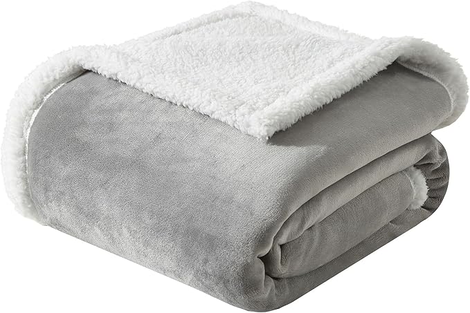 Twin Size Sherpa Fleece Blanket, Warm Thick Flannel Blanket for Bed, Super Soft Fuzzy Reversible Plush Blankets, Oeko-TEX Certified, Valentine’s Day Gifts, Grey 60x80 Inches
