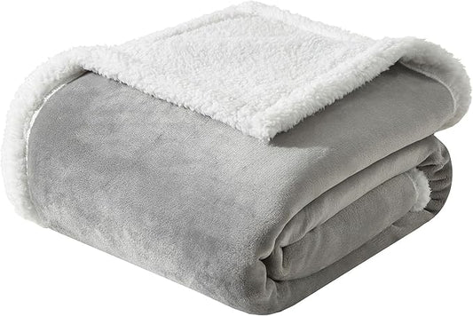 Twin Size Sherpa Fleece Blanket, Warm Thick Flannel Blanket for Bed, Super Soft Fuzzy Reversible Plush Blankets, Oeko-TEX Certified, Valentine’s Day Gifts, Grey 60x80 Inches