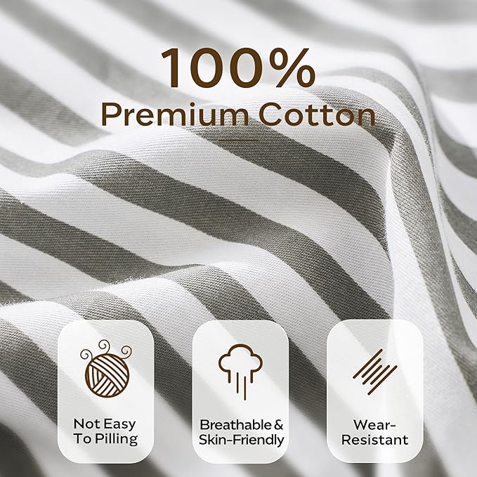 JELLYMONI Duvet Cover, 100% Natural Cotton, Printed Comforter Cover with Zipper Closure and Corner Ties (Alaskan King 132×120 Inch, White Duvet Cover Set with Grey Stripes Pattern)