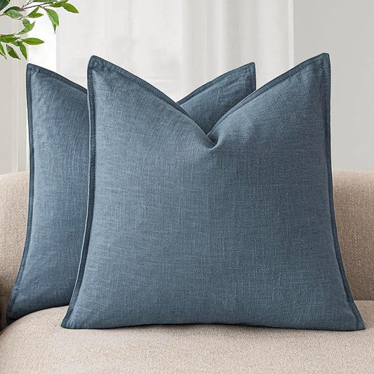 Foindtower Set of 2, Decorative Linen Soild Throw Pillow Covers Soft Accent Euro Cushion Case Boho Farmhouse Neutral Pillowcase for Couch Sofa Bedroom Living Room Home Decor 26 x 26 Inch Misty Blue