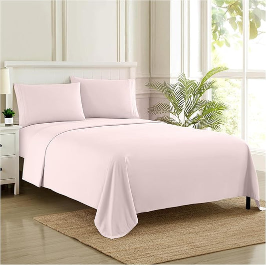 Twin XL Sheets - Breathable Luxury Sheets with Full Elastic & Secure Corner Straps Built In - 1800 Supreme Collection Extra Soft Deep Pocket Bedding Set, Sheet Set, Twin XL, Pale Pink