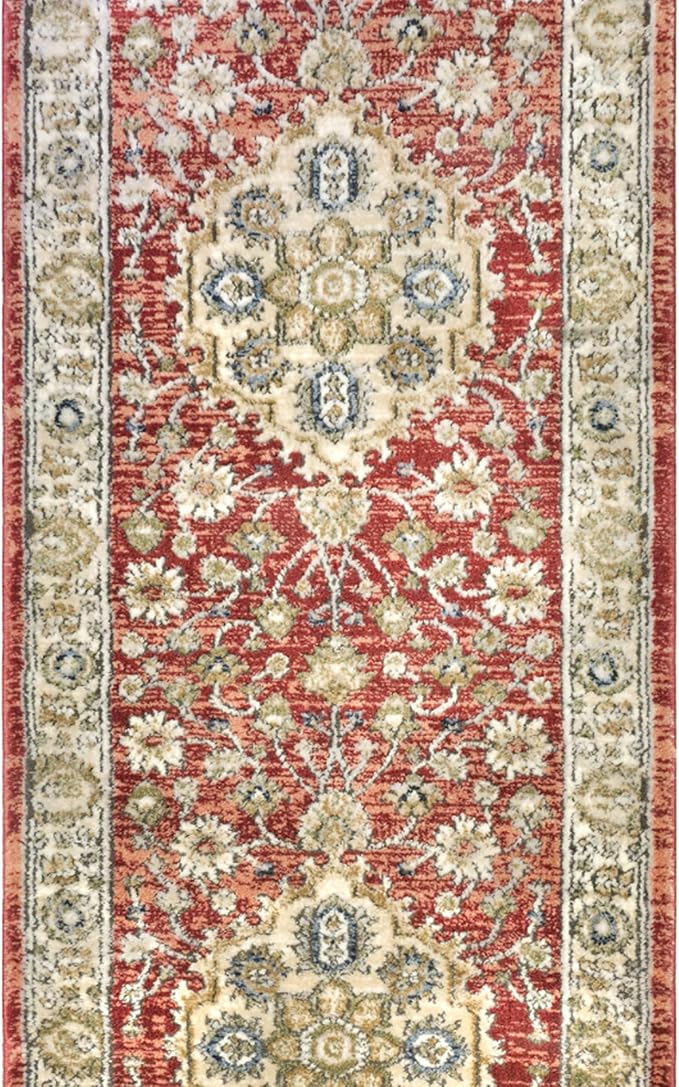 Well Woven Custom Size Runner - Mythos Crimson Vintage Medallion Rug 27 Inch Wide x 10 Feet Long (27"x 10' Runner) | heritage-inspired, soft & durable, easy to clean rug for hallway, stairs, entryway