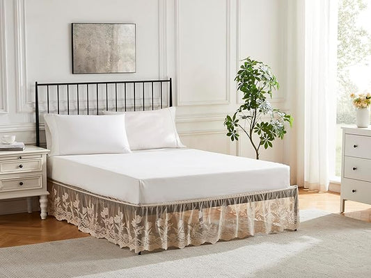 WARM HOME DESIGNS Bed Skirt for King Bed. Our Golden Bed Skirt Goes Great with Farmhouse or Victorian Bedding. Lace Dust Ruffle for Any Bedroom Decor. DO Linen King