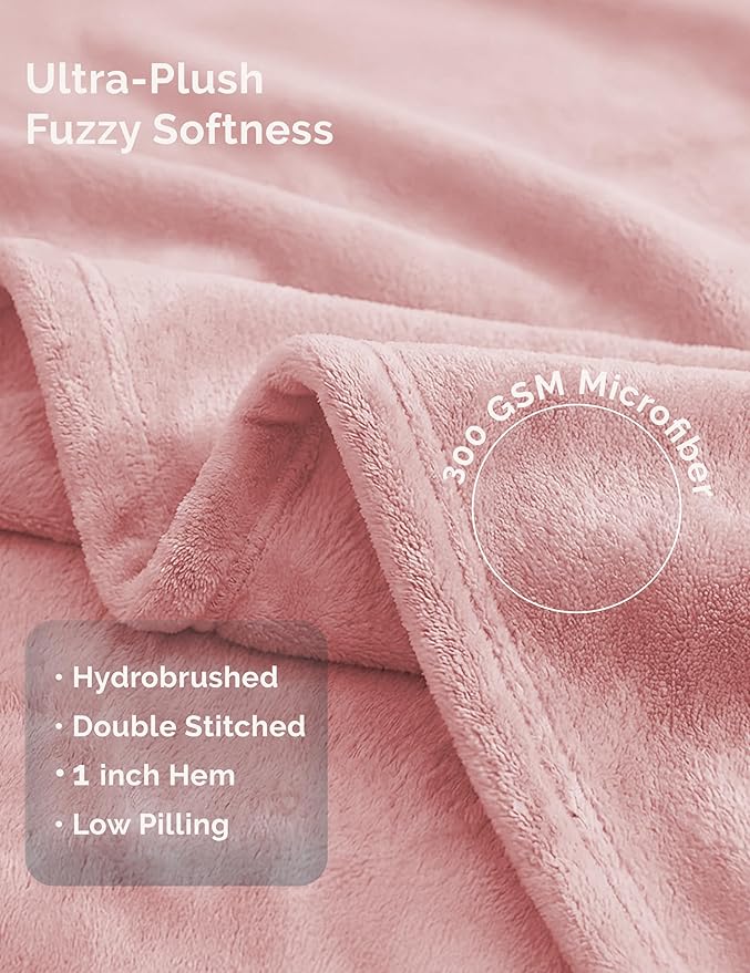 Casa Platino Fleece Blanket Queen Size – 300 GSM Pink Fleece Throw for Bed or Couch – Soft Cozy Warm Holiday Bed Blanket for Winter, Fuzzy Plush Elegant Gifts for Men & Women - 90x90 Inch