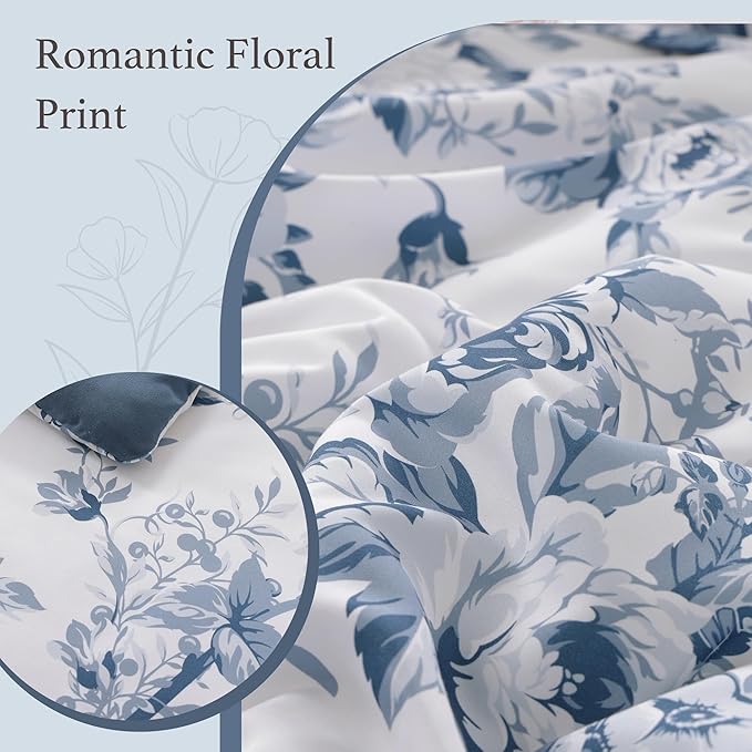 California King Comforter Set -7 Pieces Floral Rain Washed Bedding Set for All Seasons, Bed in a Bag with Botanical Flowers Comforter, Sheets, Pillowcases & Shams