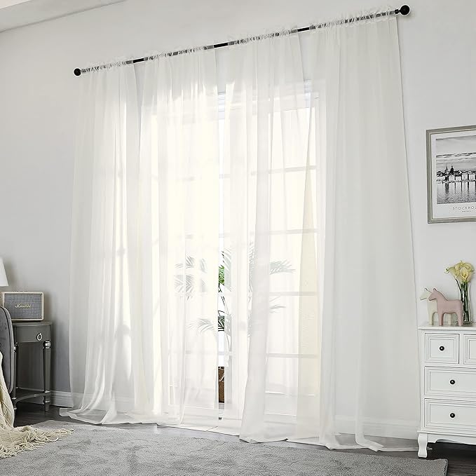 Chyhomenyc Ivory Sheer Curtains 84 Inches Long, Light Filtering Solid Color Window Sheers Curtain Panels, Elegant Curtains Drapes for Living Room Bedroom, 2 Panels (Ivory, 42" W x 84" L)