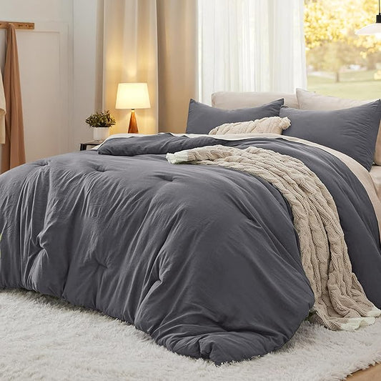 Bedsure Oversized King Comforter Set, Dark Grey Soft Prewashed Bedding for All Seasons, 3 Pieces GentleSoft™ Bed Set, 1 Lightweight Comforter (120"x98") and 2 Pillowcases (20"x36")