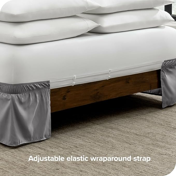 Bare Home Wrap Around Bed Skirt - for Twin Size Beds with 15 inch Tailored Drop - Easy Fit Elastic Strap - Adjustable and Ruffled Style - Wrinkle, Fade, and Stain Free (Twin, Light Grey)