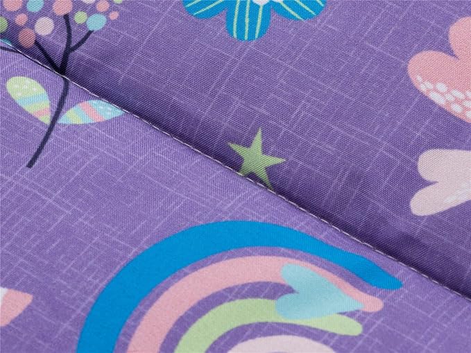 NTBED Unicorn Printed Zipper Bedding Sets Full Lightweight Microfiber Floral Comforter Sets with Fitted Sheet Pillow Covers,Purple