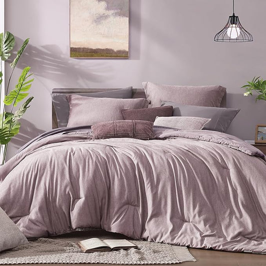 Monbix Full Size Comforter Set, Lilac Bedding Comforter for Full Size Bed Set Reversible, Bedding Sets Full 7 Pieces, Cationic Dyeing Bed in a Bag with Comforter, Sheets, Pillowcases & Shams