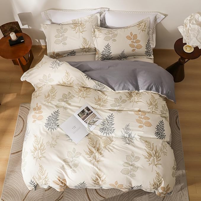 OAITE Duvet Cover Set Twin Size Floral Pattern Ultra Soft 100% Cotton Duvet Cover Sets 3-PC, Breathable Duvet Cover with Zipper Closure & Corner Ties(2 Pillow Shams,1 Duvet Cover)