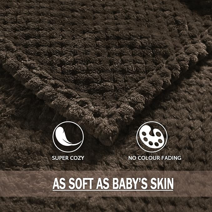 Exclusivo Mezcla Fleece Bed Blanket Twin Size, Super Soft and Warm Blankets for Couch, Sofa and Bed Waffle Textured, Cozy, Fuzzy and Lightweight (Coffee, 60x80 Inches)