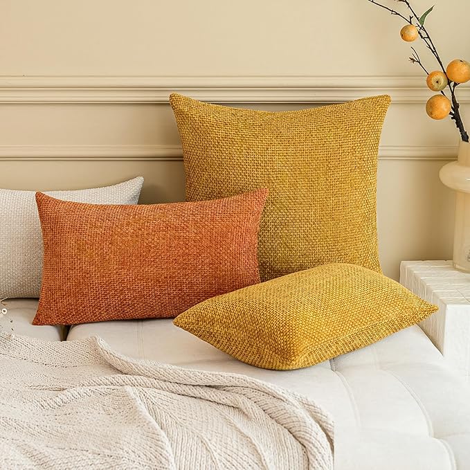 a moment Orange Chenille Throw Pillow Covers 16x16 Inch Pack of 2 Modern Decorative Throw Pillow Covers Farmhouse Cross Covers Home Decor for Sofa Bedroom Living Room