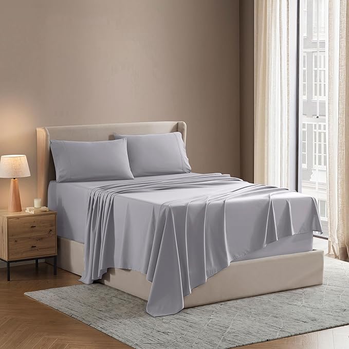 Nestl Queen Sheet Set - Luxury 1800 Ultra-Soft Microfiber Bed Sheets - Double Brushed - Deep Pockets - Easy Fit - 4 Piece Set - Bedding Sheets & Pillowcases (Queen, Light Grey)