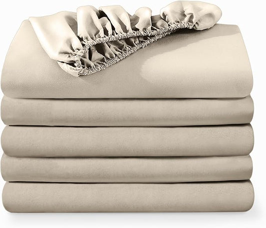 Bare Home 5-Pack Fitted Bottom Sheets Twin Extra Long - Premium 1800 Ultra-Soft Microfiber - Deep Pocket (Twin XL, Sand)