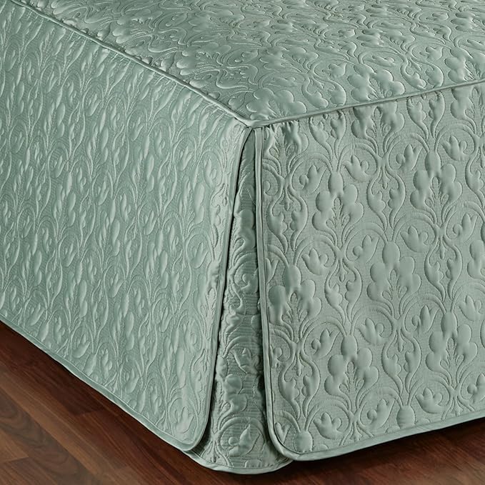 Cambridge Classic Luxury Bedding | Cool Aqua Mist Solid Color Polyester Satin | Elaborate Damask Quilting | 5 Pc Bed Set: Twin Bedspread, Standard Sham, & 3 Decorative Pillows | Also Fits Twin XL Beds