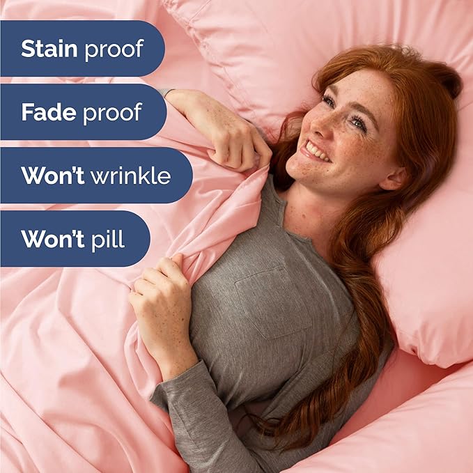 Twin 4 Piece Sheet Set - Comfy Breathable & Cooling - Ultra-Soft Hotel Luxury Bedding Set with 8-16 Inch Deep Pockets - 1 Flat & 1 Fitted Sheet & 2 Pillowcases - Wrinkle Free & Easy Care - Baby Pink