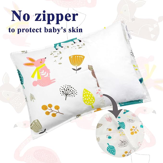 ALVABABY Toddler Pillowcases 2 Pack Organic Cotton Kids Pillow Cover Fit 13"x 18" or 12"x16" Envelope for Girl Boy Sleepy Travel