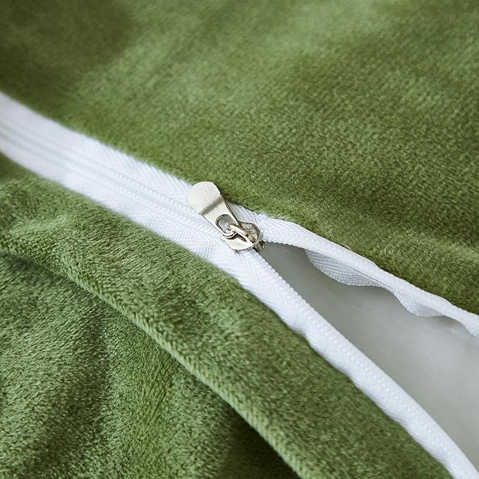 Uhamho Faux Fur Velvet Fluffy Bedding Duvet Cover Set Down Comforter Quilt Cover with Pillow Shams, Ultra Soft Warm and Luxury (King, Sage)