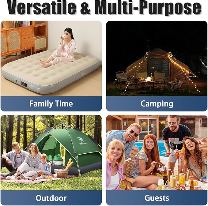 Queen Air Mattress with Built - in Electric Pump - Fast Inflation, Supports up to 650 lbs - Ideal for Camping, Home, Guests, and Portable Travel Use