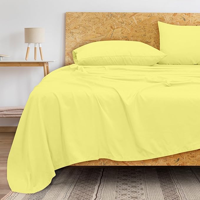 Royale Linens 300 Thread Count 100% Long Staple Combed Cotton Flat Sheet - Super Soft - Top Sheets - King Flat Sheet Sold Separately - Breathable, Cool & Crisp Percale Sheets Only (King, Yellow)