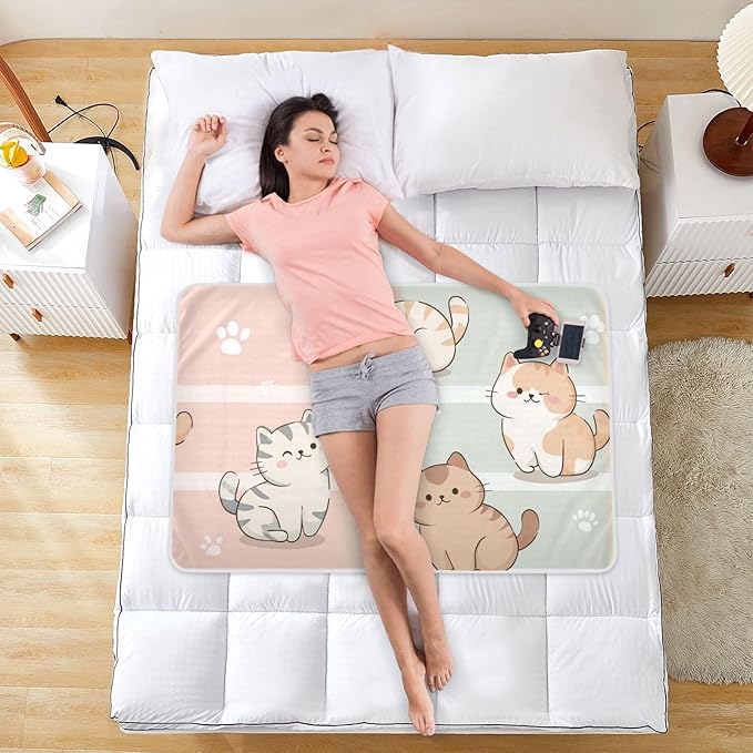 Waterproof Bed Pad Reusable Changing Pad Toddler Mattress Protector Large Pee Pad Baby Diaper Pad Soft Washable Liner Pink Kitten Stripe