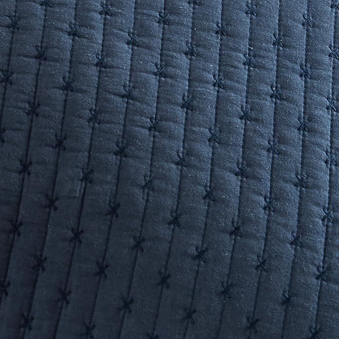 Levtex Home Cross Stitch Reversible Queen Bedspread Set (104x106in) with 2 Pillow Shams (26x20in) - Stitch Texture - Navy - Cotton Queen Size Bedspread Set - Lightweight, Soft, Pre-Washed