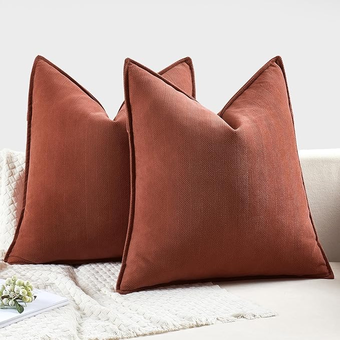 MIULEE Pack of 2 Rust Decorative Pillow Covers 20x20 Inch Soft Chenille Luxurious Couch Throw Pillows Farmhouse Cushion Covers with Elegant Design for Sofa Bedroom Living Room Home Decor