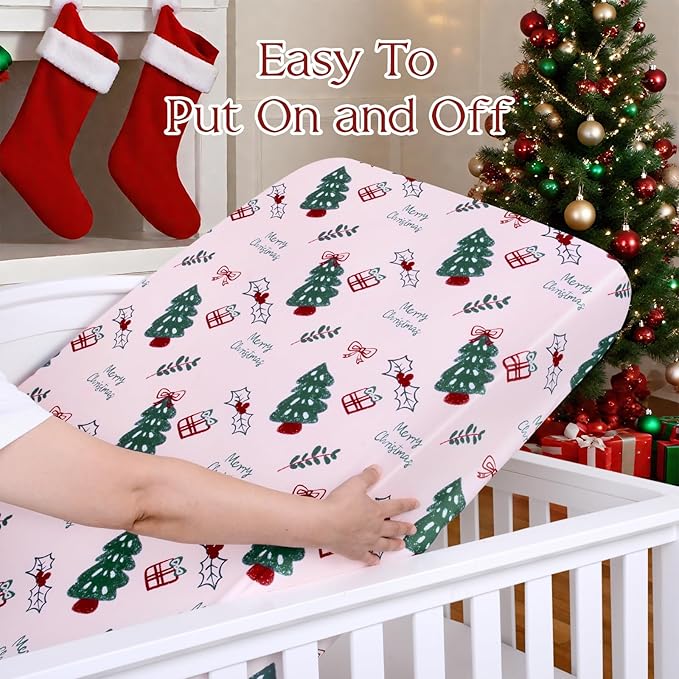 UOMNY Crib Sheet, Christmas Crib Sheets Baby Sheet for Standard Crib and Toddler Mattresses Nursery Bedding Sheet Crib Mattress Sheets for Boys and Girls 1 Pack Toddler Sheet