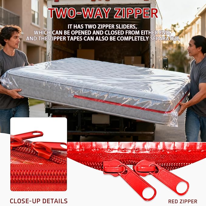 Gooo&Ma 6Mil Thicken Mattress Bag for Moving, Waterproof Zippered Mattress Cover for Storage, Reusable Plastic Encasement, Tear Proof Dust Proof Protection（King、Red）