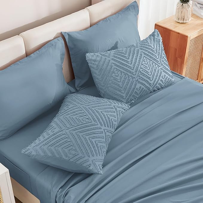 Andency King Size Comforter Set 7 Pieces Grayish Blue - Bed in a Bag King Boho Lightweight Fluffy Tufted Bedding Sets with Comforter, Sheets, Pillowcases & Shams