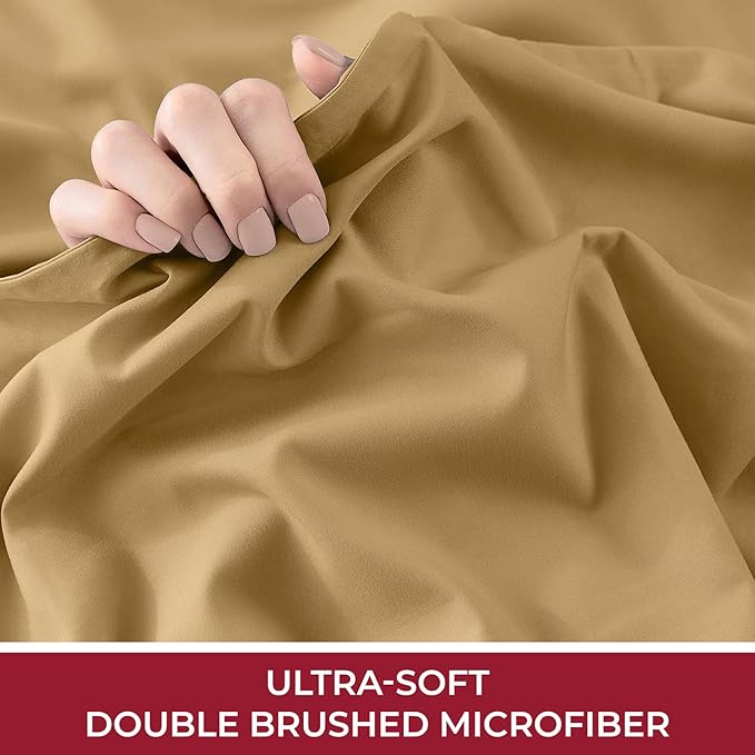 Mellanni California King Fitted Sheet - Iconic Collection Bedding Sheets with up to 16 inch Deep Pocket - Soft & Cooling - Fade & Stain Resistant - 1 PC (Cal King, Gold)