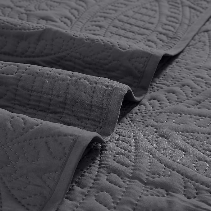 Mellanni King Bedspread Coverlet Set - Bedding Cover with Shams - Ultrasonic Quilting Technology - 3 Piece Oversized Quilt Set - Bedspreads & Coverlets (King, Gray)
