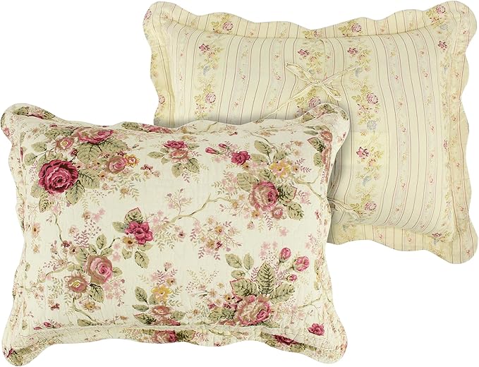 Greenland Home Antique Rose King Quilt Set, Ecru