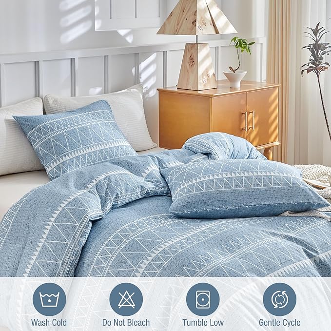 Lekesky Duvet Cover Queen Size, Boho Blue Duvet Cover Queen 3pc Ultra Soft Microfiber Breathable Bedding Duvet Cover Set with Zipper Ties (No Comforter)