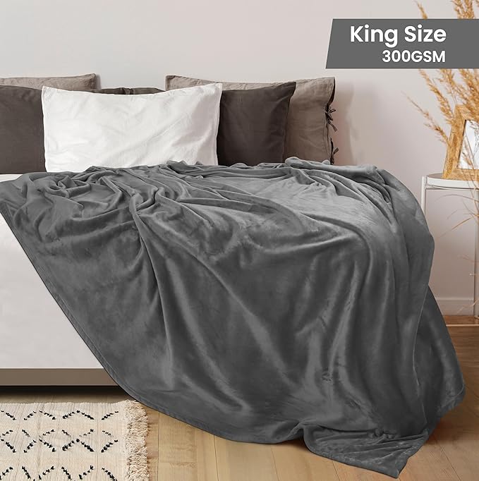 Utopia Bedding Fleece Blanket King Size Grey (90x102 Inches) Ultra Soft Warm Lightweight Microfiber Breathable Anti-Static Cozy Winter Bed Blanket, All-Season Home Decor Gift for Men & Women