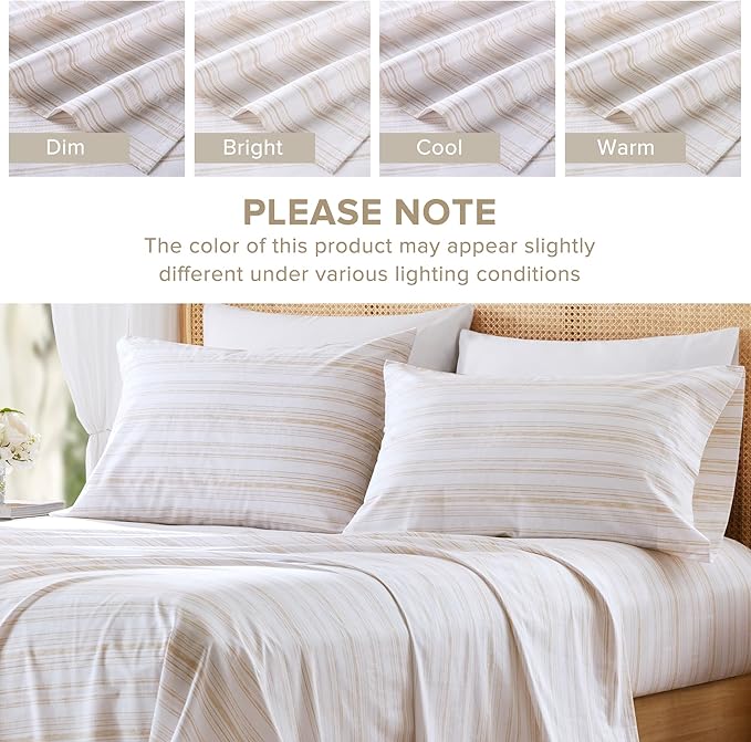 Comfort Spaces 100% Cotton Sheets Twin XL, Breathable, Naturally Cool Cotton Sheets, Cotton Bed Sheets with 12" Elastic Pocket Fits up to 14" Mattress, All Seasons Sheet Set, Good Vibes Taupe 3 Piece