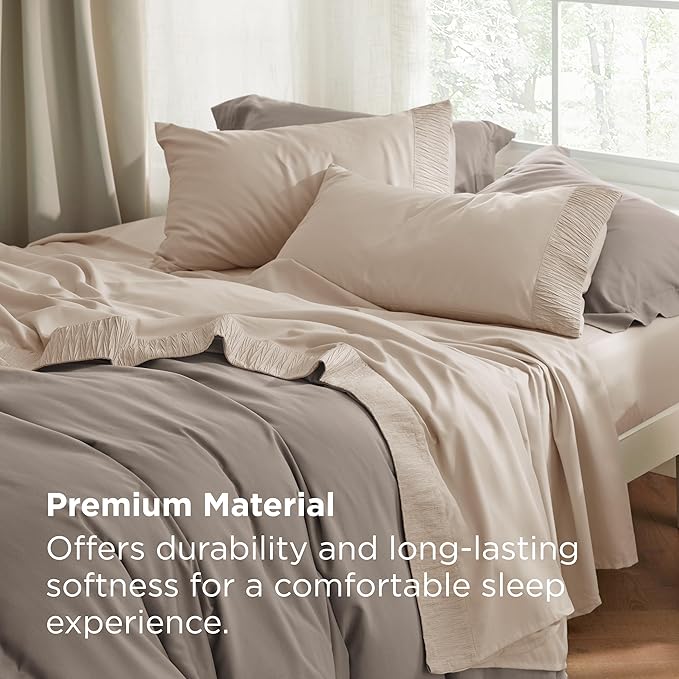 Bedsure Full Size Bed Sheets - 4 Pieces Soft Full Sheet Set - Breathable & Cooling - Hotel Luxury - Easy Care Polyester Microfiber Bedding for Women, Men, Beige