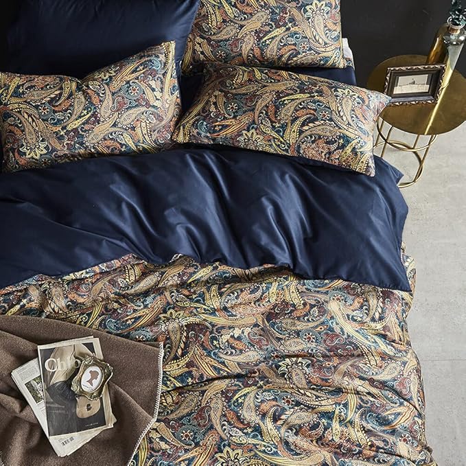 Cupocupa Duvet Cover Queen Size Set Boho Floral Pattern Duvet Cover Queen for Queen Size Bed Vintage Soft Bedding Leaf Print Paisley Duvet with Pillowcases