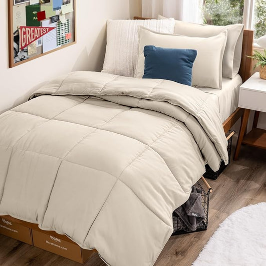 Bare Home Bed-in-A-Bag 5 Piece Comforter & Sheet Set - Twin - Goose Down Alternative - Ultra-Soft 1800 Premium Bed Set (Twin, Sand/Sand)