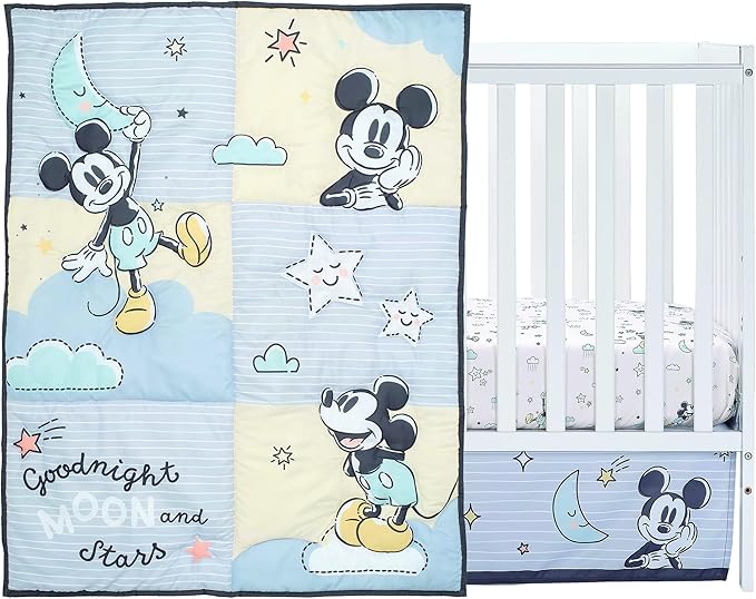 Lambs & Ivy Disney Baby Moonlight Mickey Mouse 3-Piece Nursery Crib Bedding Set