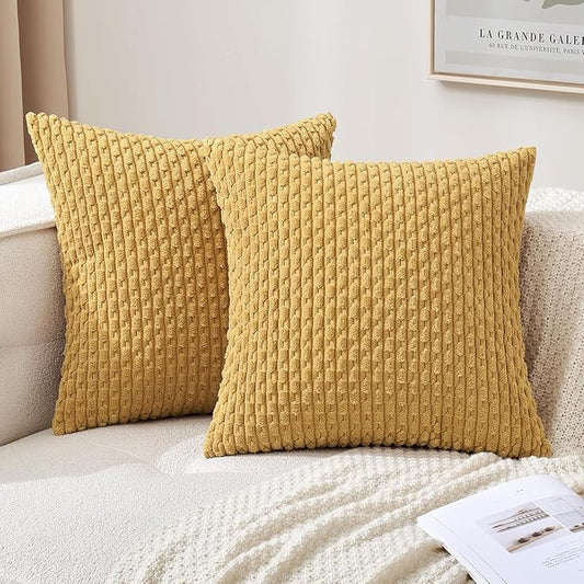 MIULEE Pack of 2 Decorative Throw Pillow Covers 16x16 Inch Soft Boho Striped Textured Corduroy Pillow Covers Modern Farmhouse Home Decor for Couch Bed Sofa Living Room Gold
