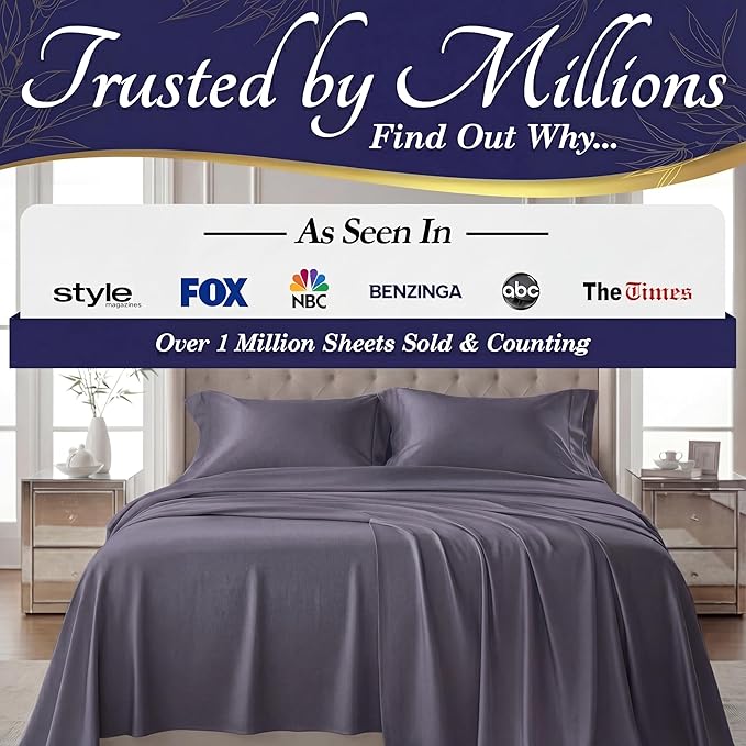 DECOLURE 100% Viscose Derived from Bamboo Sheets King Size - Luxury 4 Pc Naturally Cooling Sheets, Ultra Soft Bed Set - Deep 17" Pockets, Durable Double Stitching, Oeko Tex Standard (Grey)