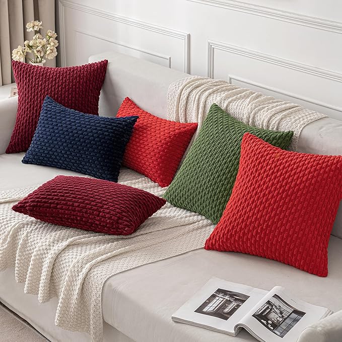 MIULEE Pack of 2 Decorative Lumbar Throw Pillow Covers 12x20 Inch Soft Boho Striped Textured Corduroy Pillow Covers Modern Farmhouse Home Decor for Couch Bed Sofa Living Room Navy Blue