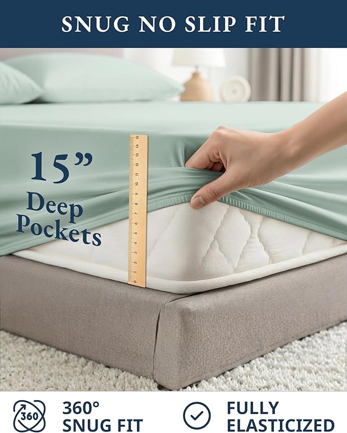 LANE LINEN 100% Organic Cotton Sheets King Size, 15" Deep Pocket Fully Elasticized Soft & Comfy Percale Bedding, Eco Friendly Naturally Temperature Regulating Cotton Sheets King- Cool Blue