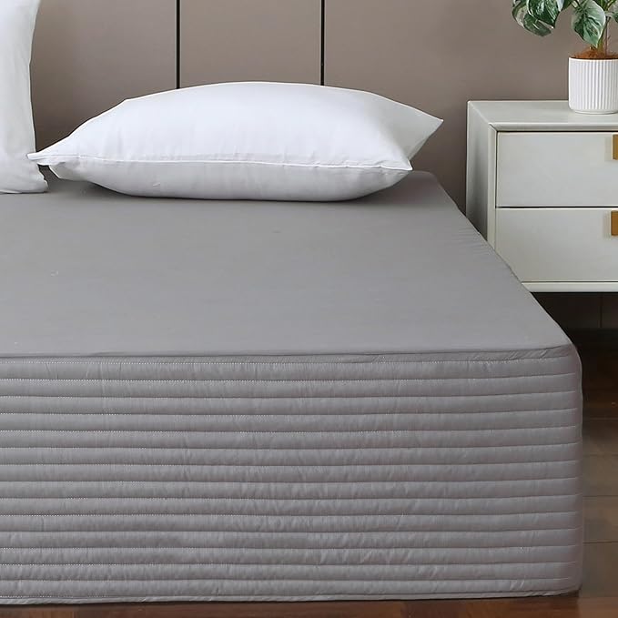 Full Bed Skirt-Box Spring Cover with 14 Inch Tailored Drop,Wrinkle and Fade Resistant Hotel Wrap Around Bed Skirts,Bed Frame Cover (Horizontal Stripe Gray, Full)
